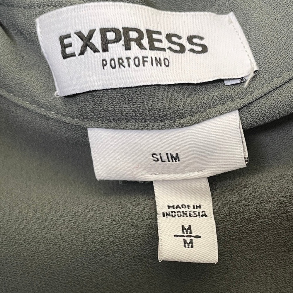 Express Portofino Shirt Women Medium Slim Fit Olive Long Sleeve Button Up Blouse - Picture 3 of 8